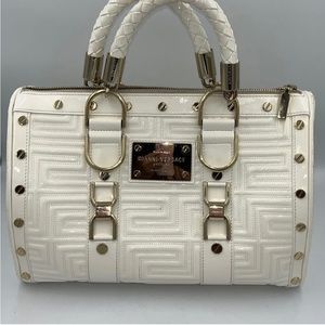 Versace Quilted Ivory Patent Leather “Snap Out Of It” Luxury Handbag